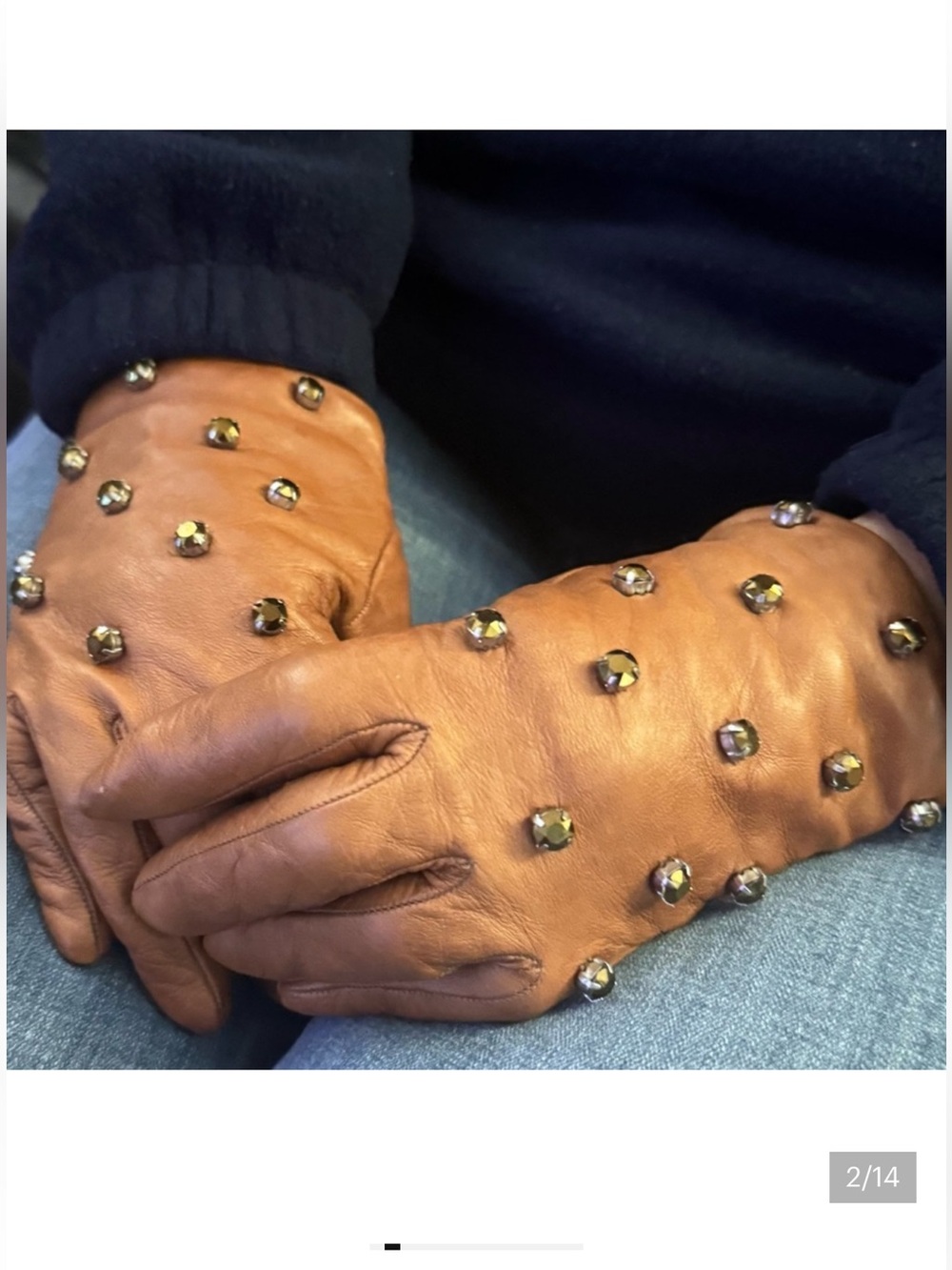 Portolano for J.Crew Brown Leather Gloves with Studded Accents
